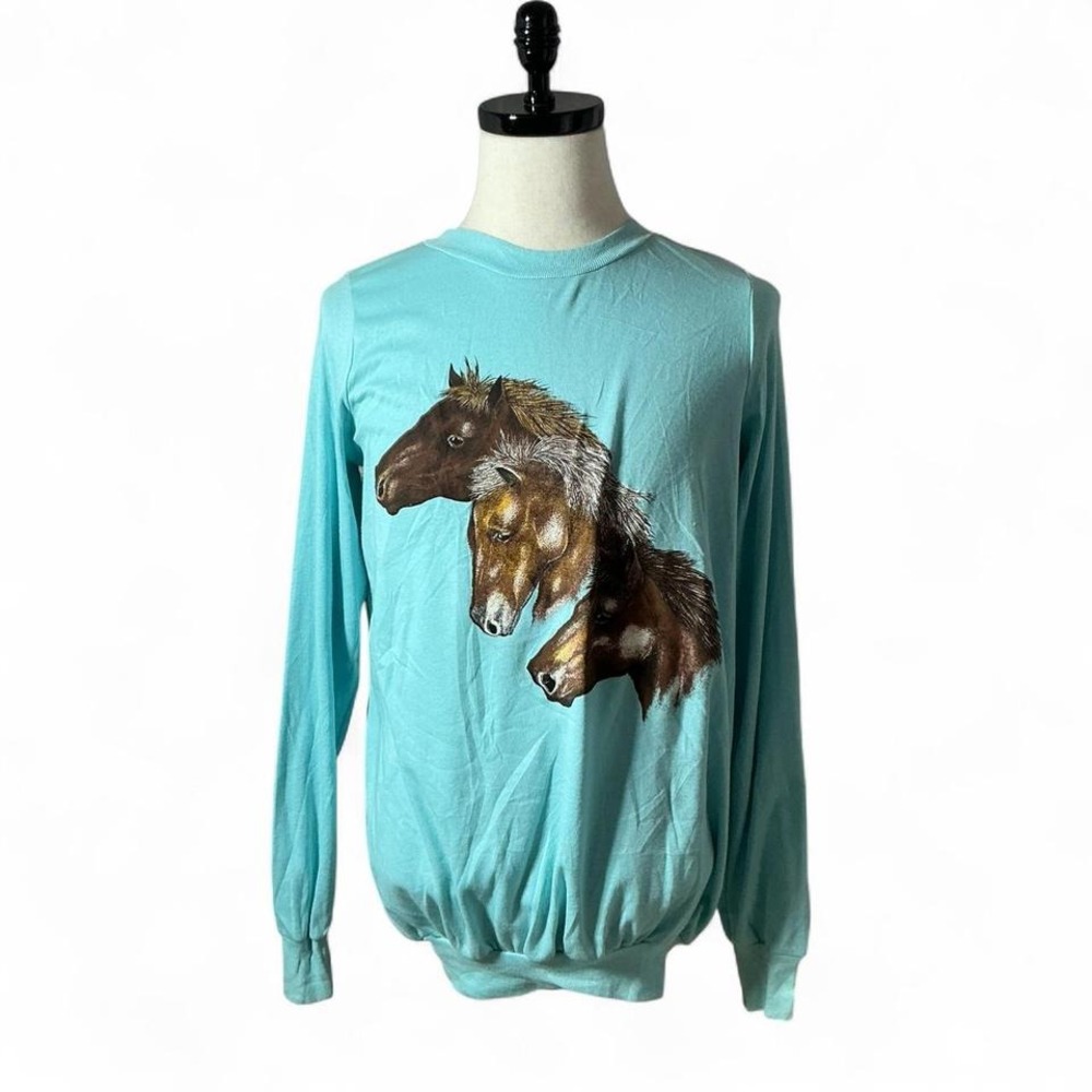 Vintage Horse Graphic Long‎ Sleeve Crew Neck Pullover Sweatshirt Equestrian